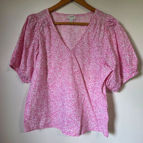 EUC LIKE NEW J CREW FLORAL PINK WHITE DAINTY V NECK COTTON TOP SIZE SMALL - Picture 1 of 15